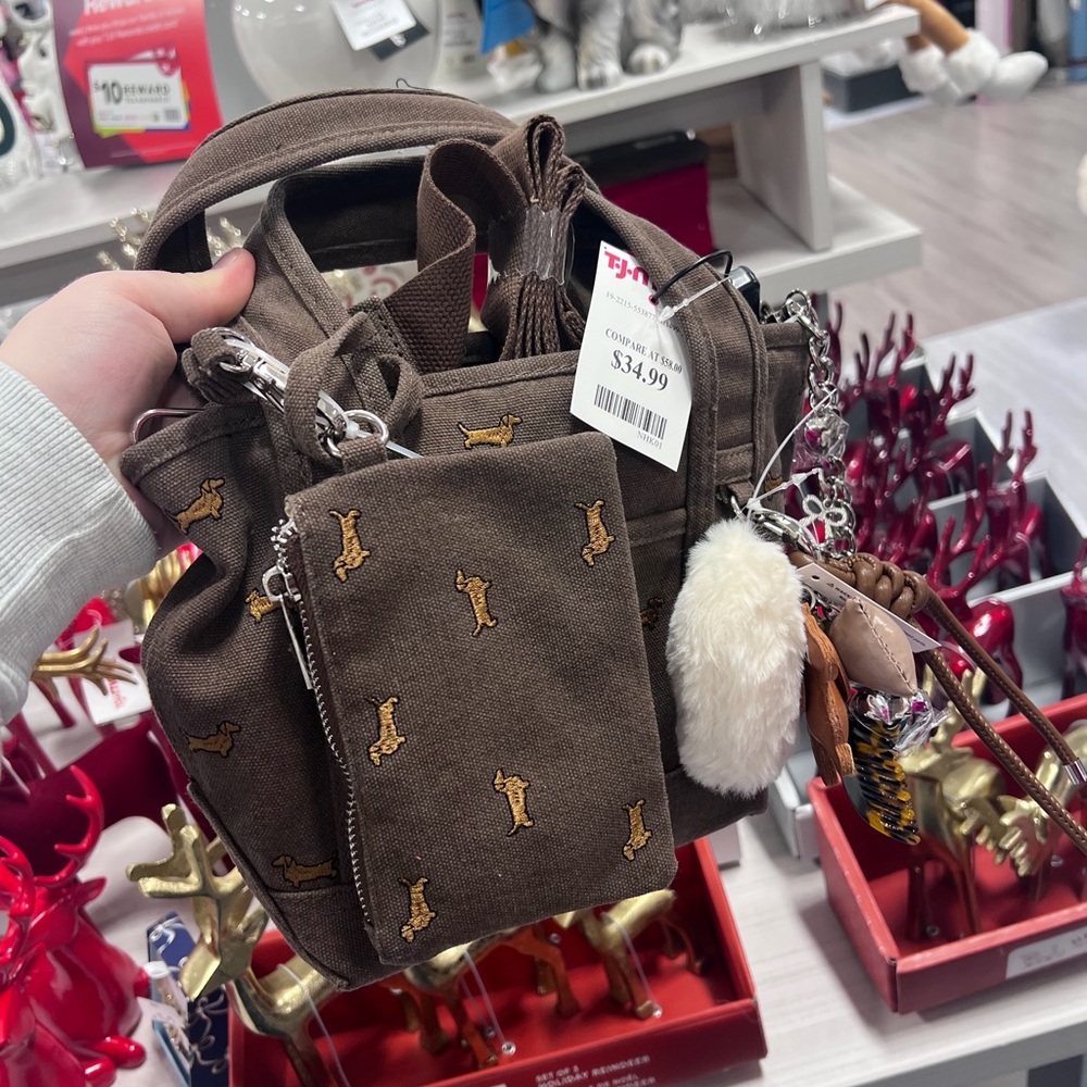 Brown Embroidered Dachsund Purse - VIRAL